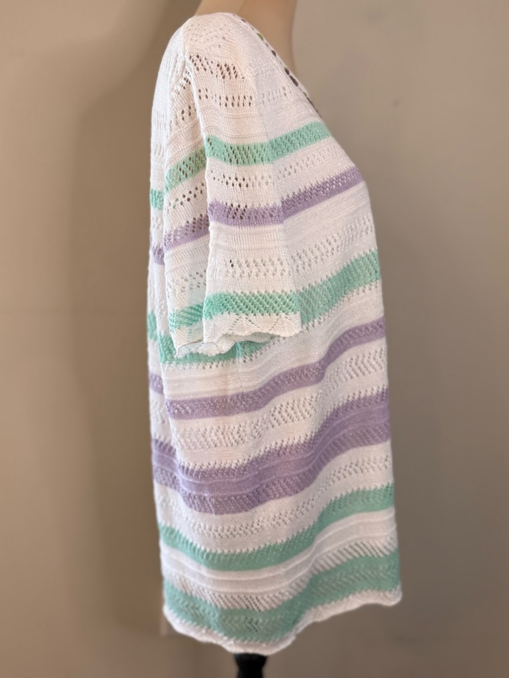 Alfred Dunner crochet knit sweater beaded pastel stripes SZ 1X - Picture 2 of 11